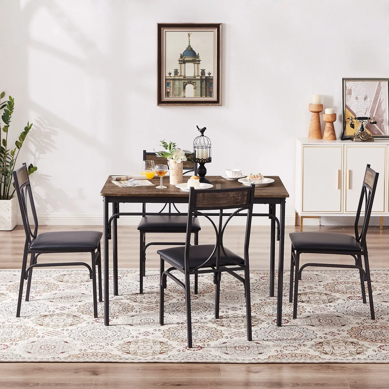 VECELO Dining Table with 4 Chairs